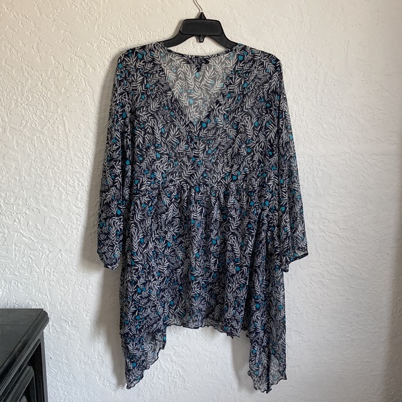 Lane Bryant Flowy Tunic Sheer Blouse Top Floral Leaf Sheer Plus Size 14 - 16 - Picture 3 of 13